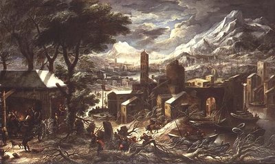 Et omfattende alpint vinterlandskab af Kerstiaen de (circle of) Koninck