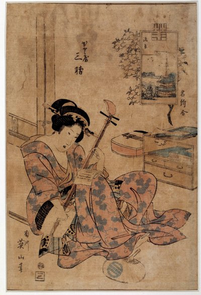 Art japan: musiker. Tryk af Eizan Kikugawa (1787-1867) Rennes fra det 18. århundrede, Musee des Beaux Arts af Kikukawa Eizan