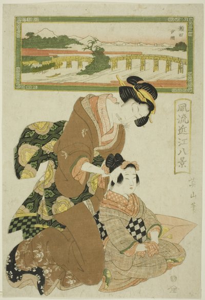 Evening Glow at Seta (Seta sekisho), fra serien "Fashionable Eight Views of Omi (Furyu Omi hakkei)" af Kikukawa Eizan