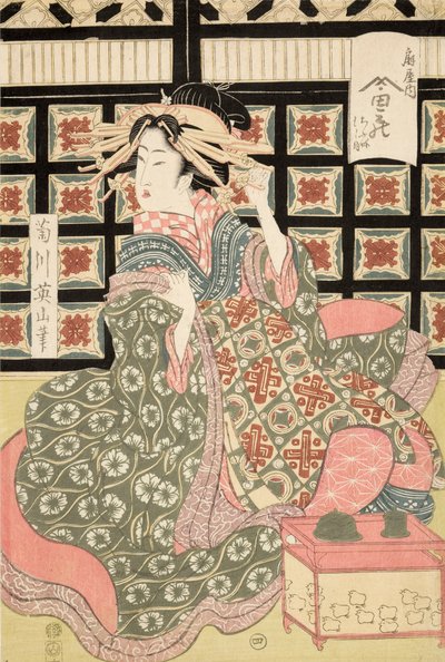Ukiyo-e Print of Courtesan af Eizan, ca. 1810 (træblok i farver) af Kikukawa Eizan