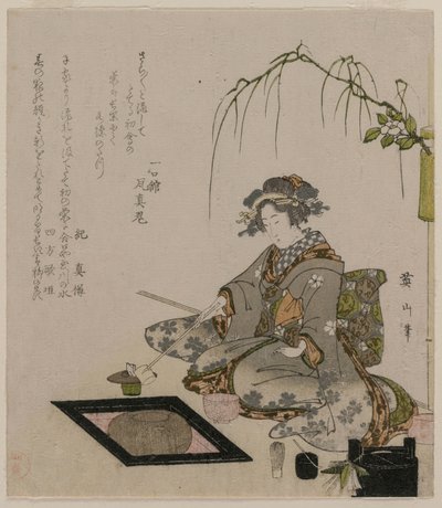 Kvinde, der udfører te-ceremonien, ca 1820. af Kikukawa Eizan