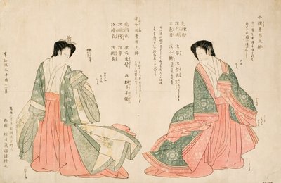 Kvinder iført to hofkostumer, 1801 (træblok) af Kikukawa Eizan