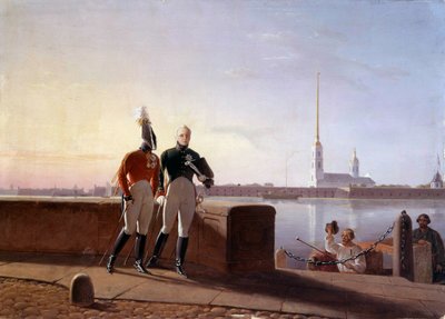 Den russiske zar Alexander I (1777-1825) og hans bror Konstantin på kanten af Neva-maleriet af Kil (1800-tallet) Eremitagemuseet, Sankt Petersborg af Kil
