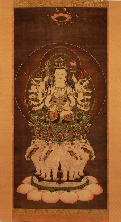 Fugen Enmei Bosatsu (Samantabhadra),
1743 (farve og guld på silke) af Kimura Ryotaku
