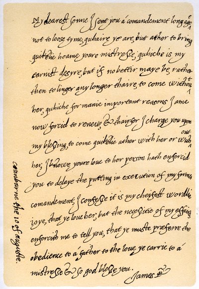 Brev fra James I til hans søn, Charles, Prince of Wales, 10. august 1623. af King James I