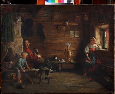 Familieidyl af Kirill Vikentievich Lemoch (Lemokh) (1841-1910), - Olie på lærred - Privat samling af Kirill Vikentievich Lemoch
