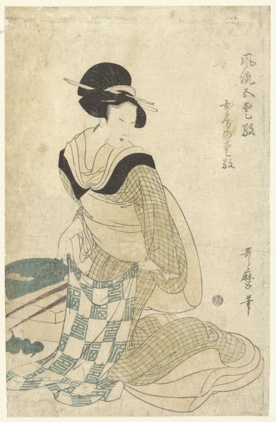 Husstandens charme Nyobo no aiko (titel på objekt) Fem elegante charms (serietitel) Furyu goaiko (serietitel på objekt) af Kitagawa Utamaro (attributed to)