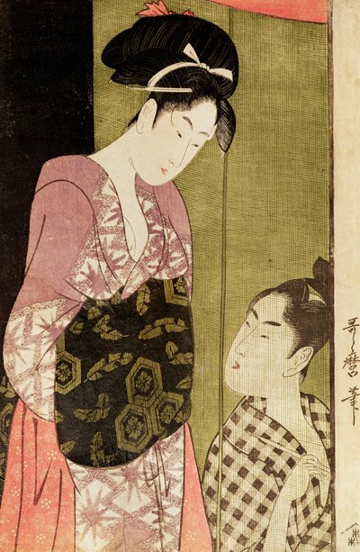 En mand maler en kvinde (træbloktryk) af Kitagawa Utamaro