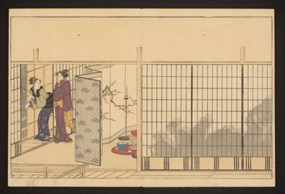 En fest i et hus med to kvinder til venstre af Kitagawa Utamaro