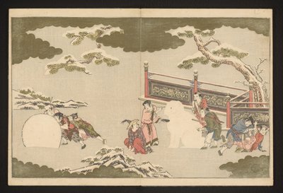 Kinesiske drenge leger i sneen af Kitagawa Utamaro