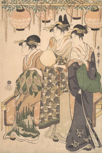 Kurtisaner under en Wisteria-arbor..., ca. 1795. af Kitagawa Utamaro