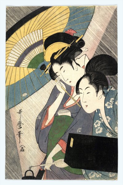 To kvinder under en paraply - To kvinder under en paraply af Utamaro, Kitagawa (1753-1806) af Kitagawa Utamaro