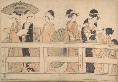 Nyder den kølige aftenbrise på...broen, ca. 1800. af Kitagawa Utamaro