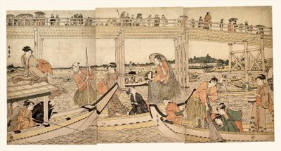 Fiskerbåde med net under Ryōgoku-broen af Kitagawa Utamaro