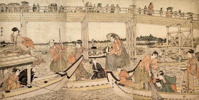 Fiskerbåde med net under Ryogoku-broen, 1790
