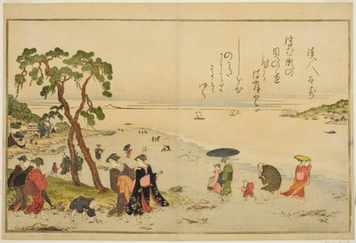 Samler skaller ved lavvande, fra den illustrerede bog "Gaver fra Ebbe Tide (Shiohi no tsuto)" af Kitagawa Utamaro