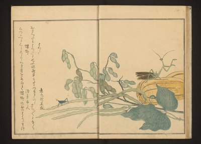 Græshoppe på bønne og mantis på melon af Kitagawa Utamaro