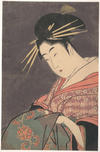 «Hanaōgi fra Gomeirō», fra serien Sammenligning af skønheders charme (Bijin kiryō kurabe: Gomeirō Hanaōgi) af Kitagawa Utamaro