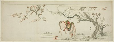 Hest under et blomstrende blommetræ af Kitagawa Utamaro