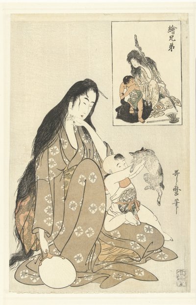 Kintoki og Yamauba Billeder af søskende (serietitel) E kyodai (serietitel på objekt) af Kitagawa Utamaro