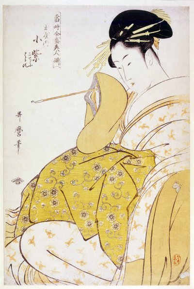 Komurasaki of the Tamaya House - Komurasaki of the Tamaya af Utamaro, Kitagawa (1753-1806), c 1794 - Farvetræsnit, 38,4x25,2 - Privat samling af Kitagawa Utamaro