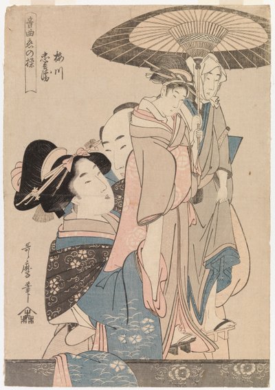 Et kærligt par med teaterdukker af Kitagawa Utamaro