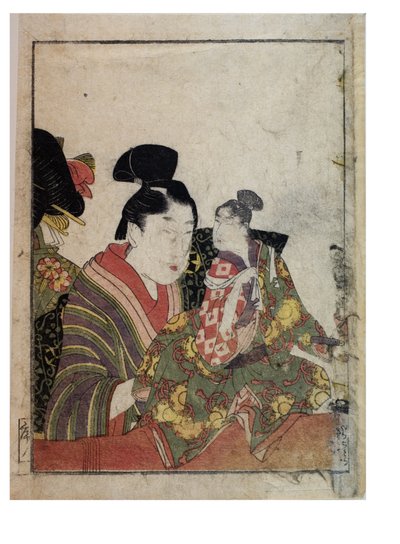 Marionetscener med mandlige og kvindelige manipulatorer, ca. 1758-1806 (træbloktryk på papir) af Kitagawa Utamaro