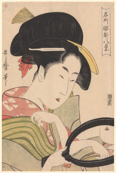 Mirror, fra serien "Eight Views of Tea-stalls in Celebrated Places" ("Meisho koshikake hakkei") af Kitagawa Utamaro