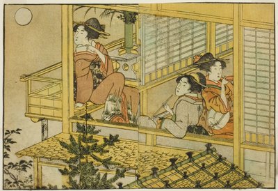 Moon-Viewing Party, fra den illustrerede bog "Picture Book: Flowers of the Four Seasons (Ehon shiki no hana)," vol. 2 af Kitagawa Utamaro