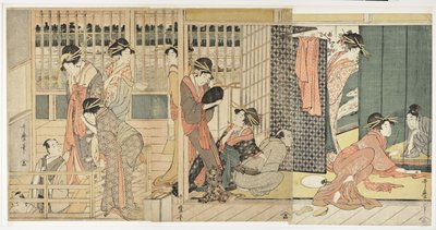 Morgenafsked ved de midlertidige logi i Lystkvarteret, 1801 af Kitagawa Utamaro