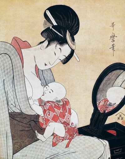 Mor, der ammer sin søn, ukiyo-e kunsttryk af Kitagawa Utamaro (1753-1806), træsnit, japansk civilisation, Edo-periode af Kitagawa Utamaro