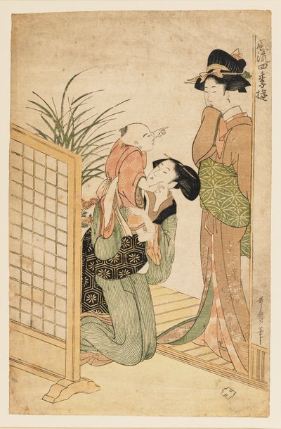 Mor, barn og sygeplejerske, c1800 af Kitagawa Utamaro