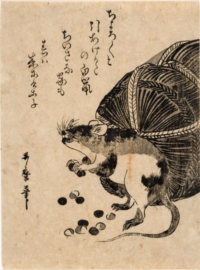 Mus med en sæk ris af Kitagawa Utamaro