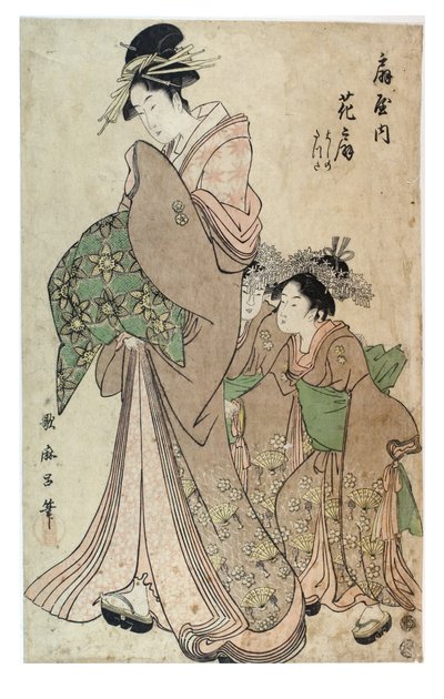 Oiran med to Kamuro, Edo-perioden, ca. 1790 (træsnit på papir) af Kitagawa Utamaro
