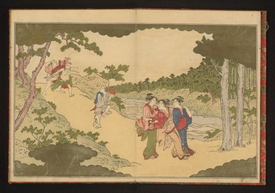 Folk, der vender tilbage fra en blomsterkiggeri af Kitagawa Utamaro