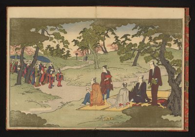 Picnic og nyder te i bakkerne ved Ueno, Edo af Kitagawa Utamaro