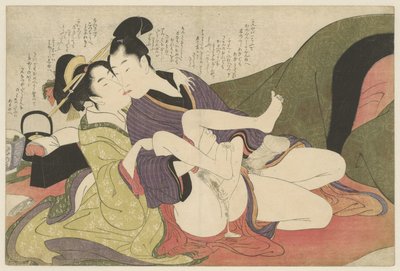 Prostitueret kysser ung mand Negai no itoguchi (serietitel) af Kitagawa Utamaro