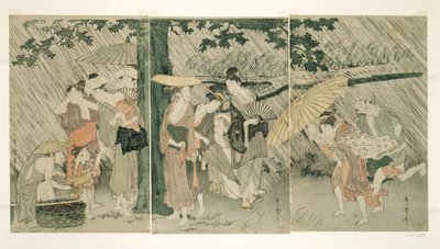 Beskyttelse mod et pludseligt regnskyl af Kitagawa Utamaro