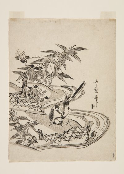 Sparrow (farvet træbloktryk) af Kitagawa Utamaro