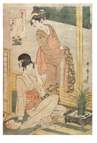 Sweetflag og sten i et bassin med vand fra serien Imitations of the Eight Views, ca. 1797-1798 (træbloktryk på papir) af Kitagawa Utamaro