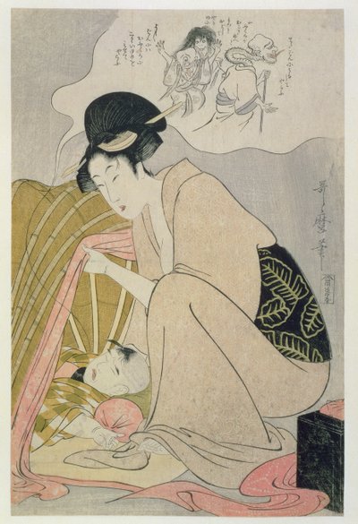 T H Riches 1913. Barn der har et mareridt, ca. 1801 (træbloktryk) af Kitagawa Utamaro
