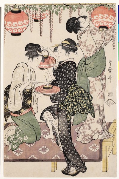 Teahouse-piger under en wistaria espalier, 1795 af Kitagawa Utamaro