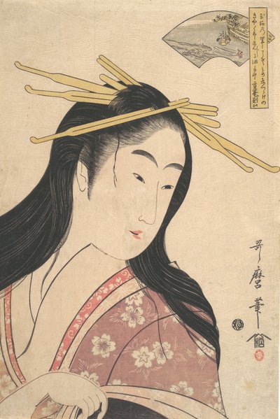 Håndlavet Tama River, fra te-serien, Shi x Tama Rivers, ingen Tama River, hva? 1798. af Kitagawa Utamaro