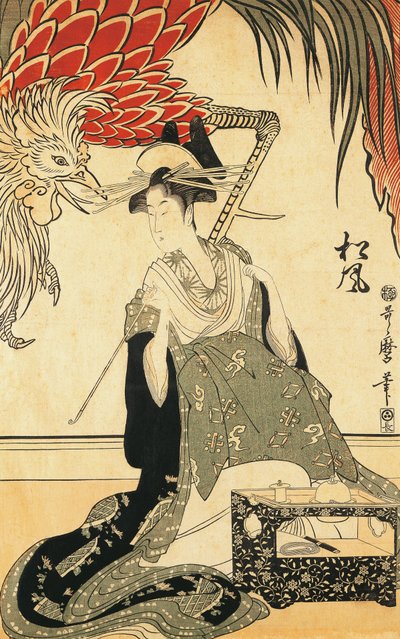 Oiran Matsuzake med et rør, af Kitagawa Utamaro, træsnit af Kitagawa Utamaro