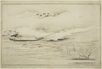 Towing a Barge in the Snow, fra albummet The Silver World, 1790 af Kitagawa Utamaro