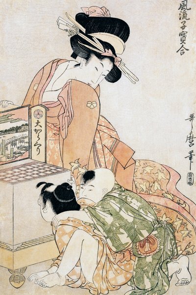 To børn kigger ind i stor optisk boks af Kitagawa Utamaro