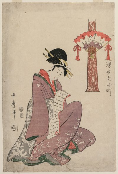 Kvinde læser et brev (fra serien Seven Episodes in the Life of Komachi in the Floating World) af Kitagawa Utamaro