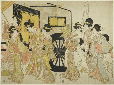 Kvinder imiterer en kejserlig procession af Kitagawa Utamaro