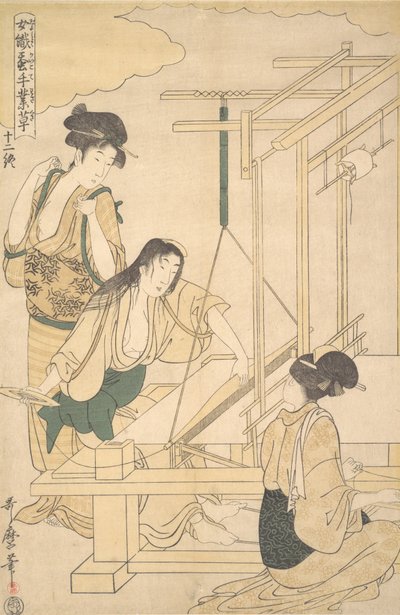 Kvinder væver silkestof, ca. 1800. af Kitagawa Utamaro