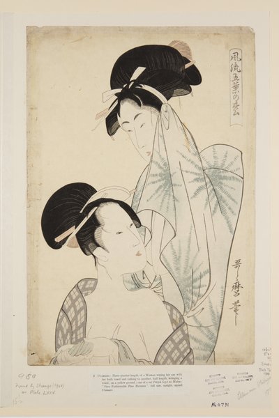 Kvinder efter badet (træblok i farver) af Kitagawa Utamaro